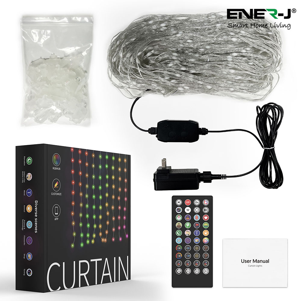 ENER-J Smart RGB Curtain Fairy Lights 2 x 2m Image 9