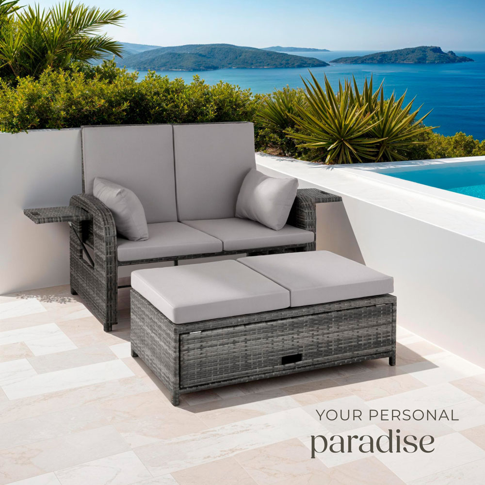tectake Crete 2 Seater Grey Reclining Garden Sofa Image 8
