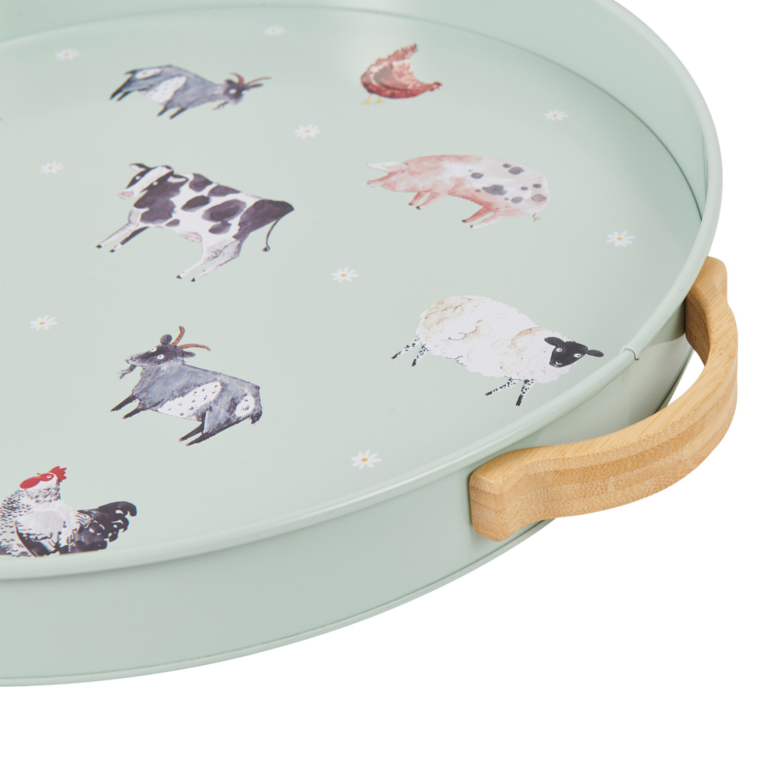 Daisy Farm Tray with Wood Handle - Sage Green Image 3