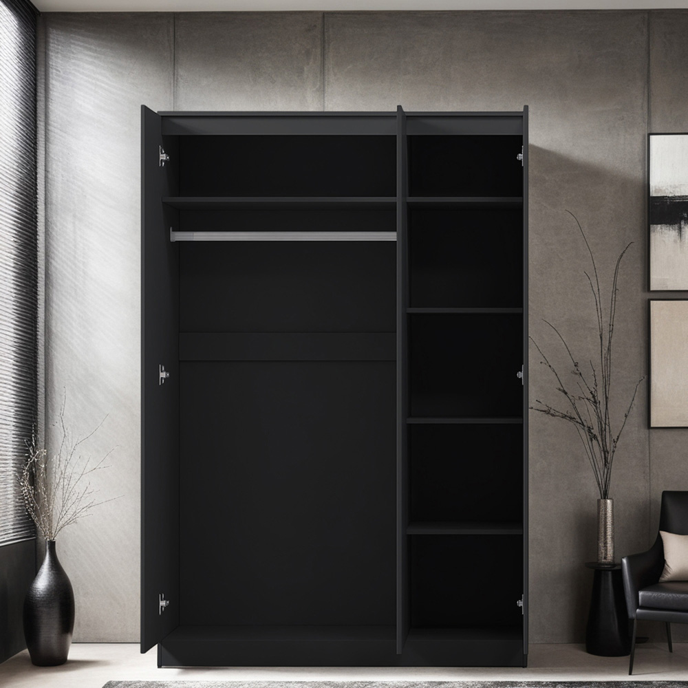 FWStyle Stora 3 Door Matt Black Wardrobe Image 4
