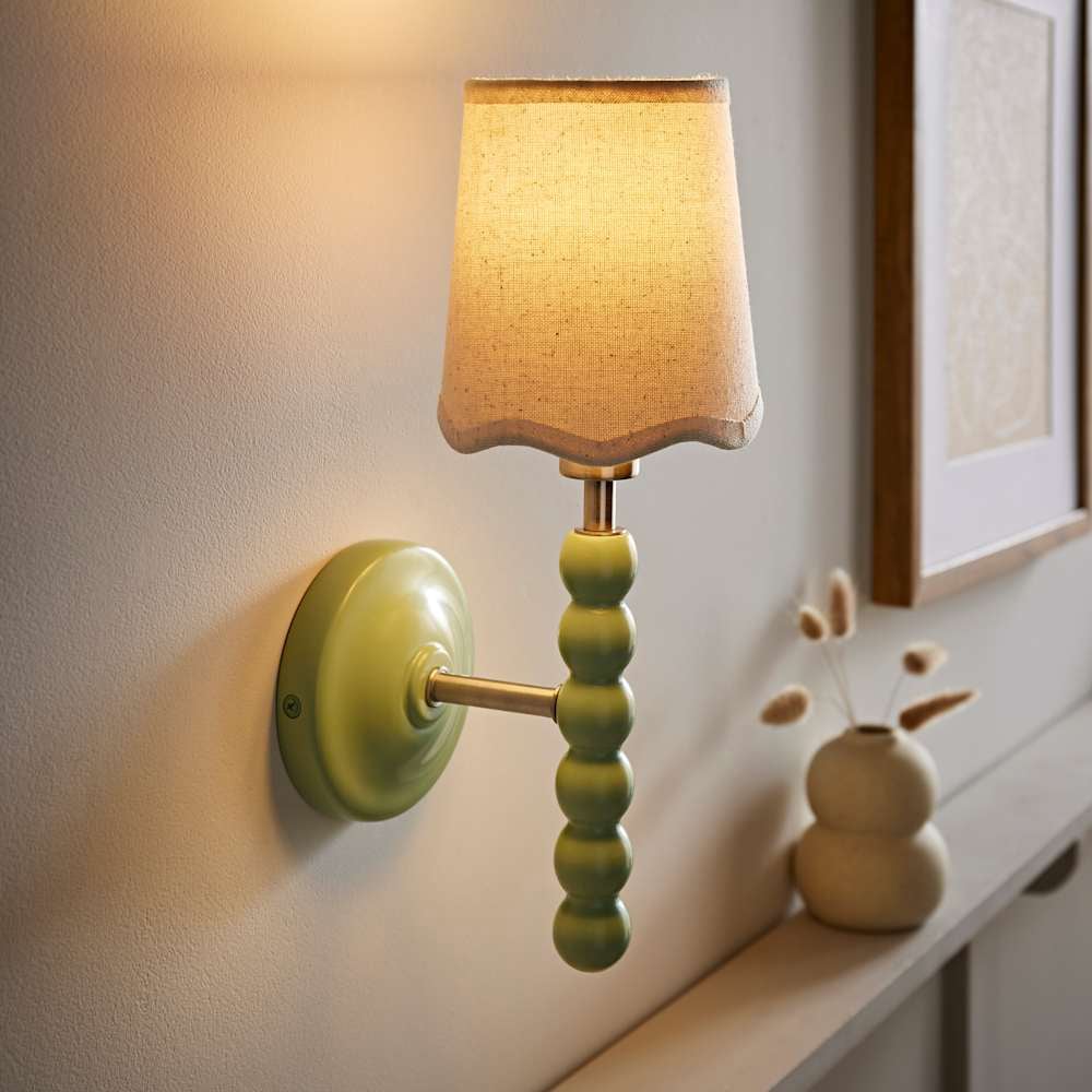 ValueLights Scallop Shade Sage Green Bobbin LED Wall Light with Bulb Image 2
