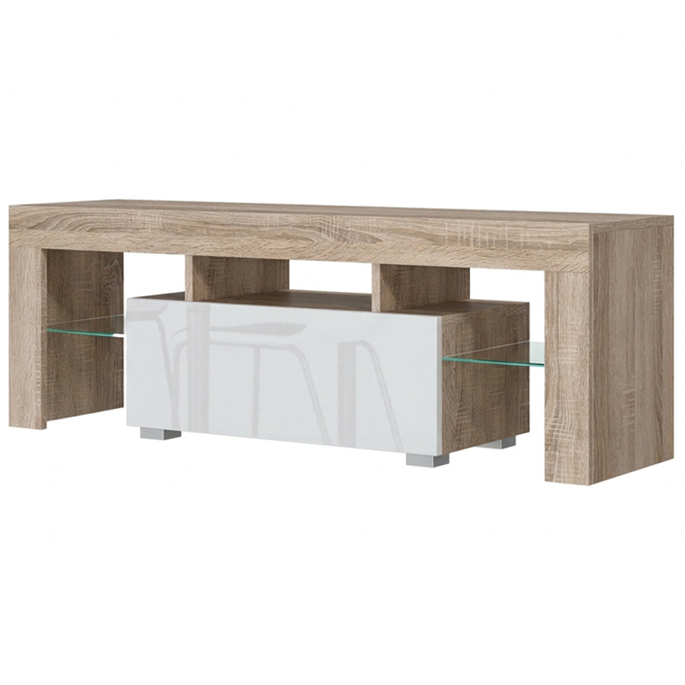 Creative Furniture Floe Oak and White Gloss Single Door 3 Shelf TV Unit Image 4