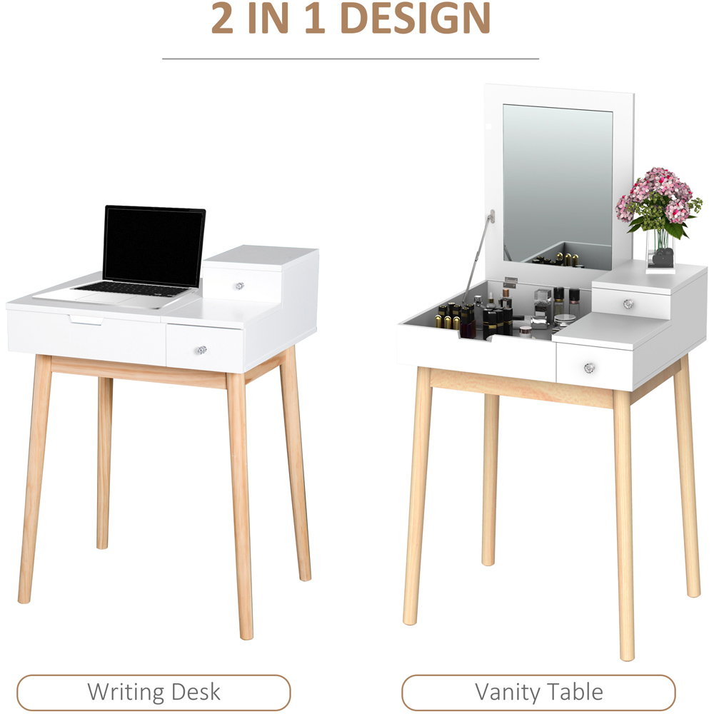 Portland 2 Drawer White Dressing Table with Flip Up Mirror Image 8