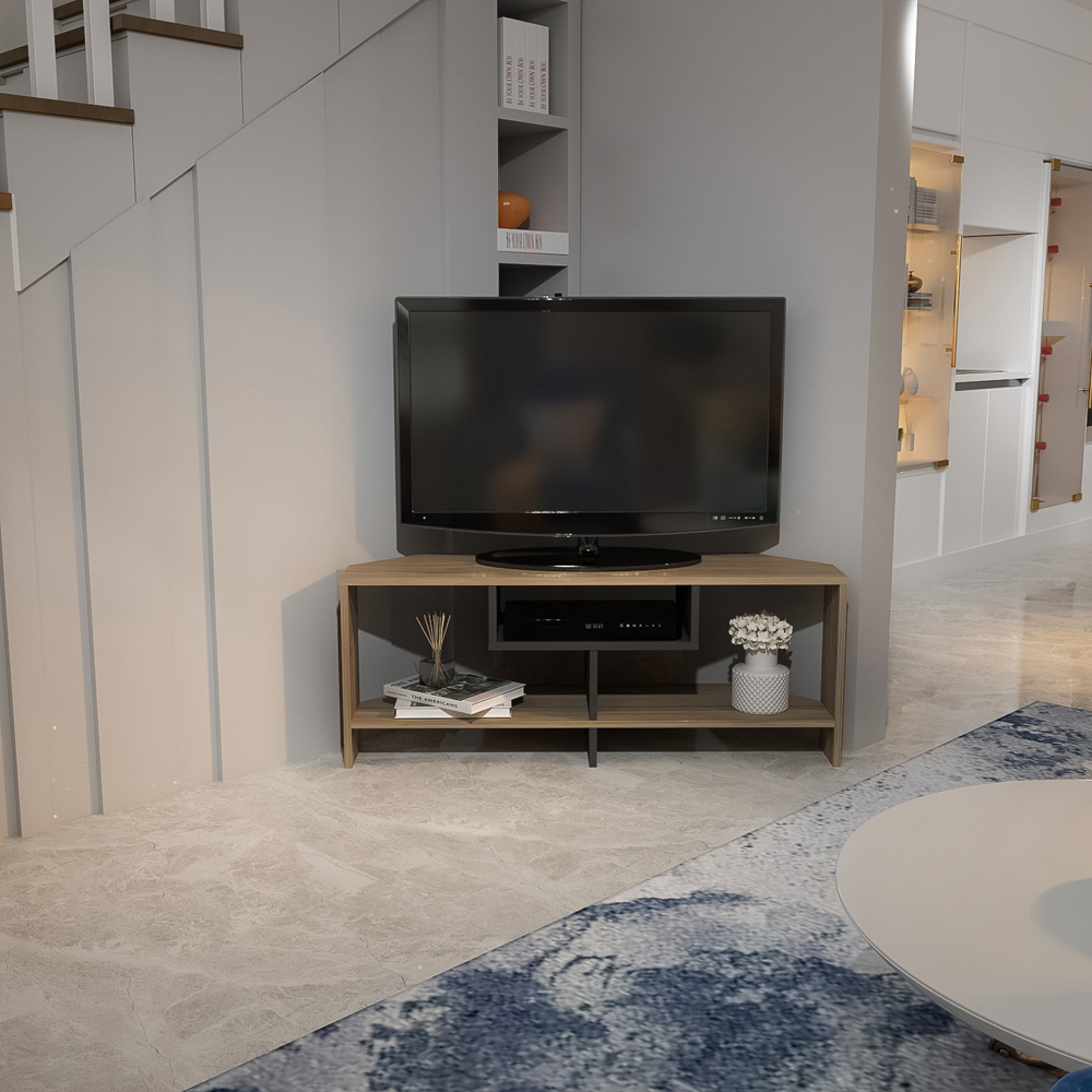 Decorotika Maldives 3 Shelf Walnut and Black Corner TV Unit Image 5