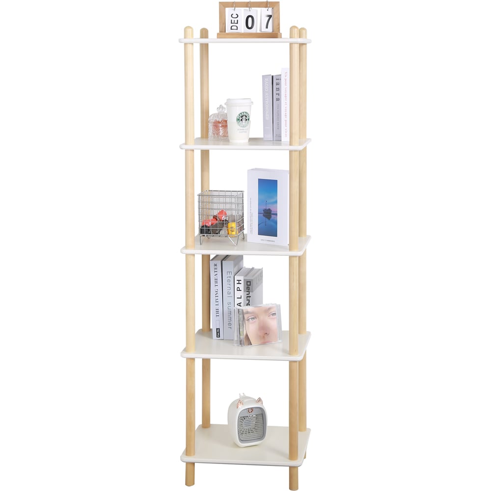 FurnitureHMD 5 Shelf White and Natural Bookcase Image 2