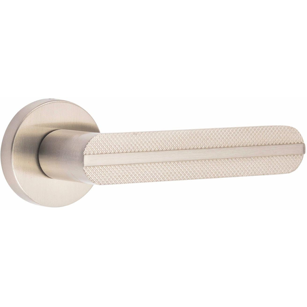 Golden Grace Satin Nickel Modern Lima Knurled Door Handle Set Image 3