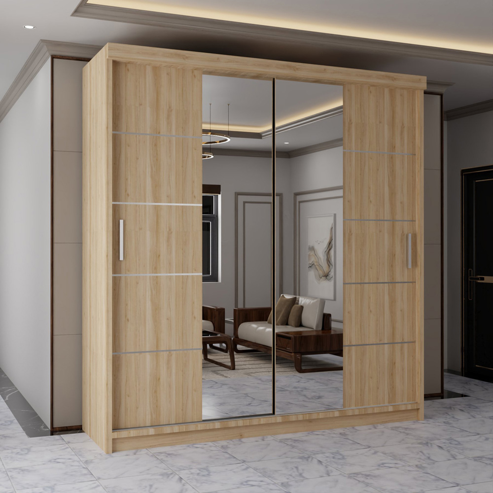 Sliding Wardrobes 4U 2 Sliding Door Oak Half Mirrored Wardrobe 180cm Image 4