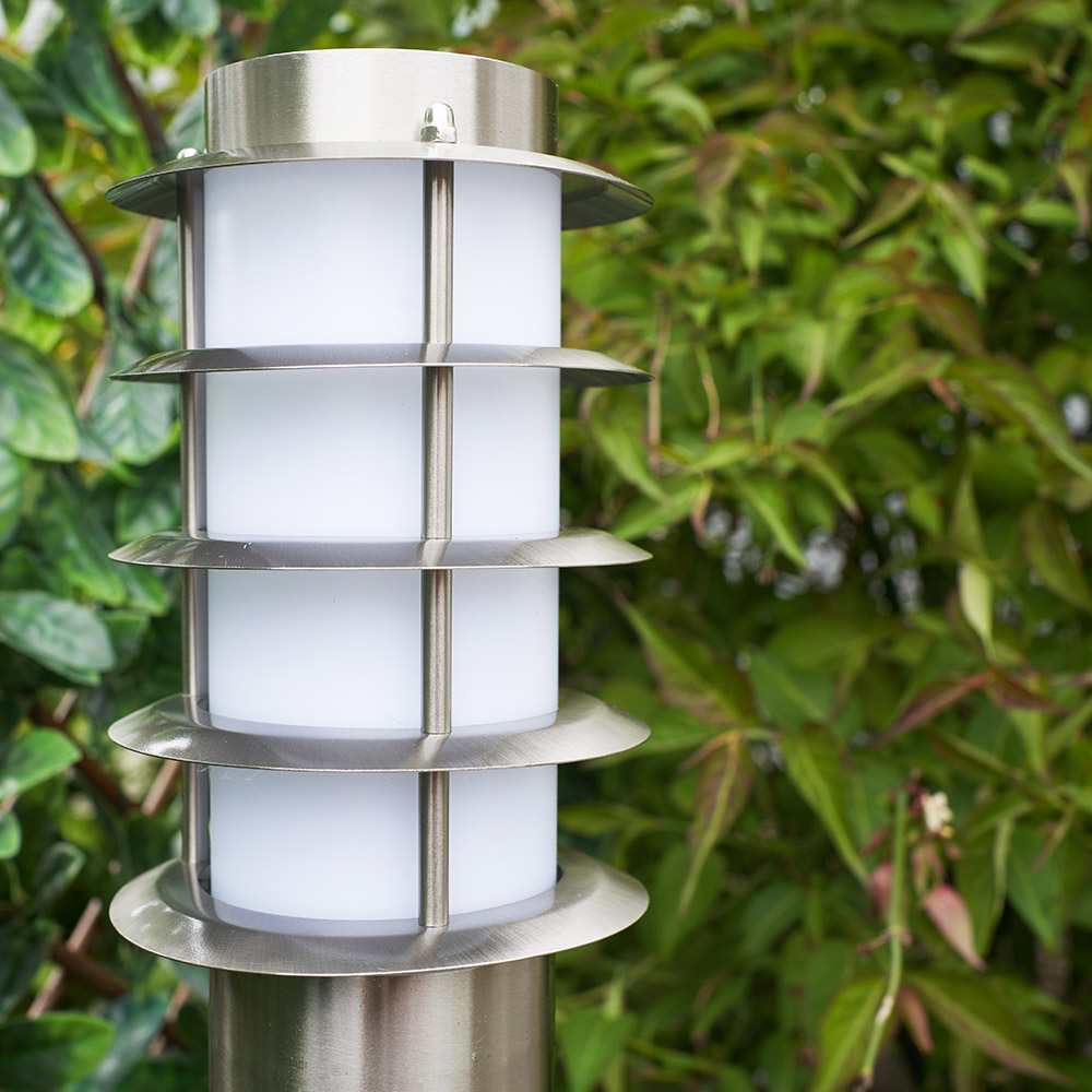 ValueLights Wharf Silver Warm White Bulb Bollard Light 1m Image 4