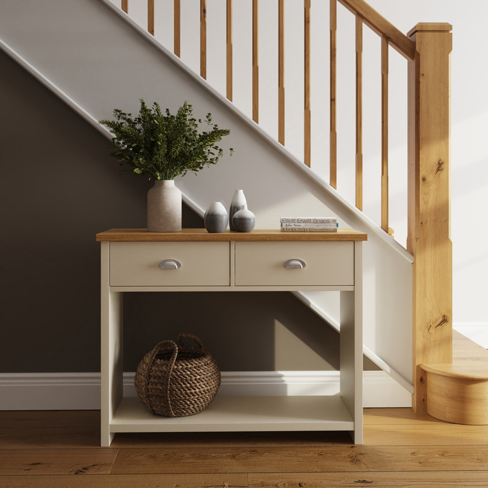 GFW Lancaster 2 Drawer Cream Console Table Image 8