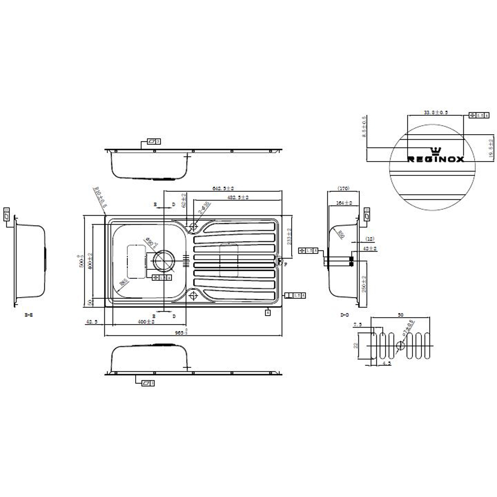 Reginox Monaco 10 Inset Single Bowl Reversible Sink 500 x 900mm Image 3
