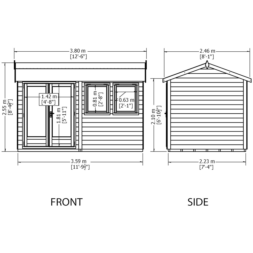 Shire 12 x 7ft Double Door Superlap Apex Garden Studio Image 8