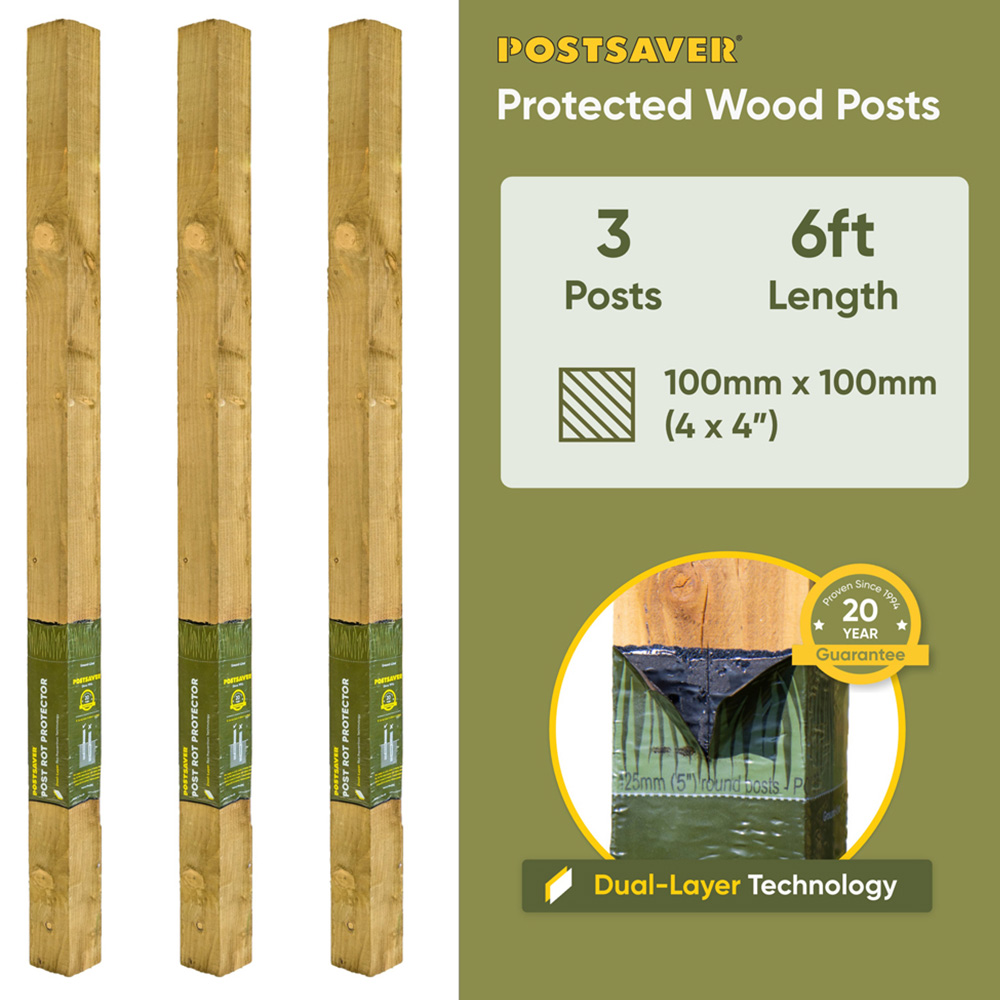 Postsaver Pro-Post 6ft 3 Pack UC4 Treated Wooden Fence Post 4 x 4 inch Image 8