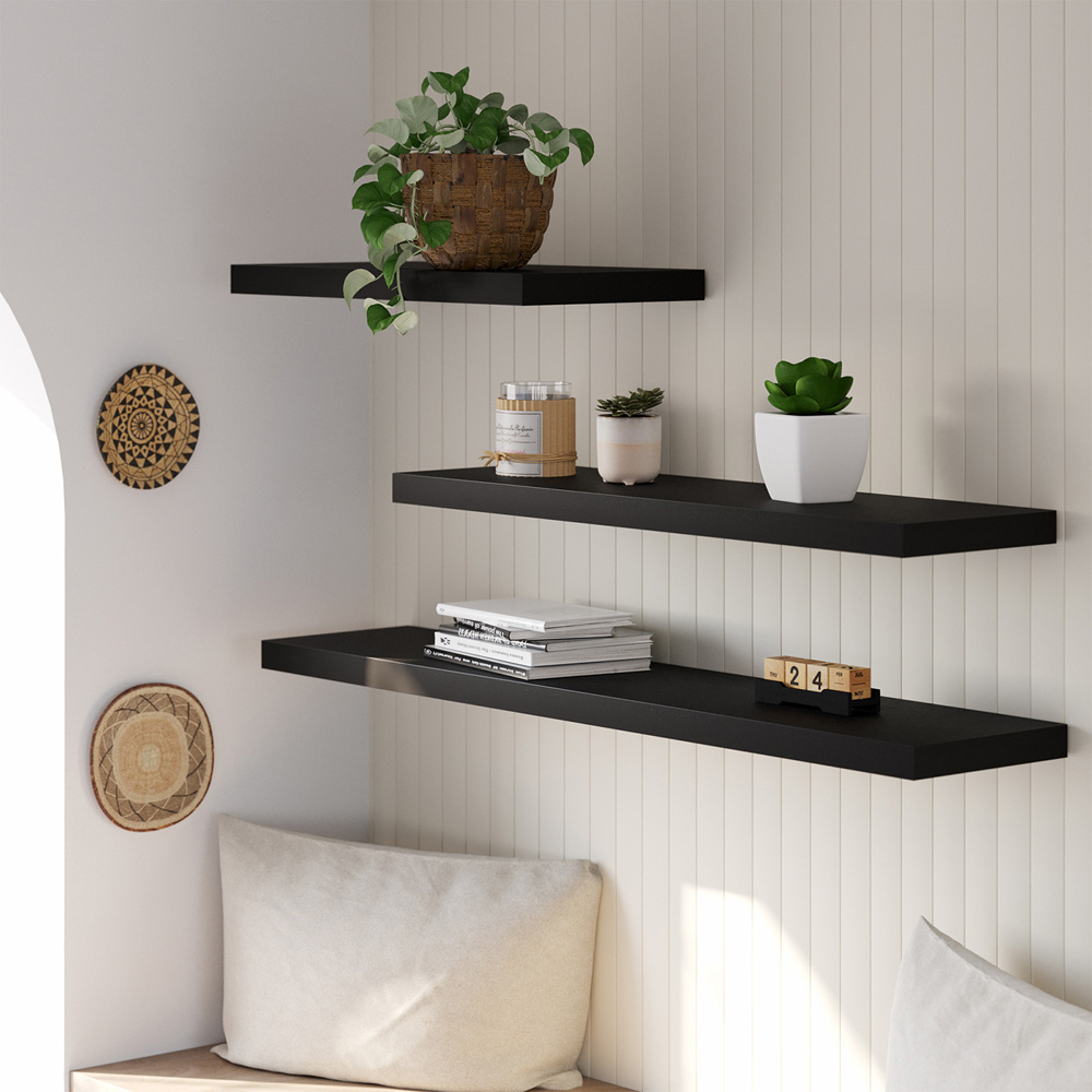 Homebase 90cm 2 Pack Black Ash Effect Floating Shelf Image 2