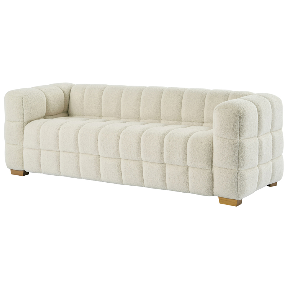 Furniture One 3 Seater White Teddy Fleece Sofa with 2 Pillows Image 4