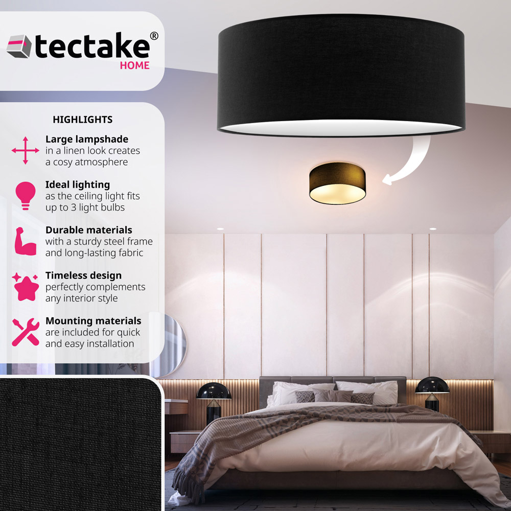 tectake Black Linen Ceiling Lampshade Image 6