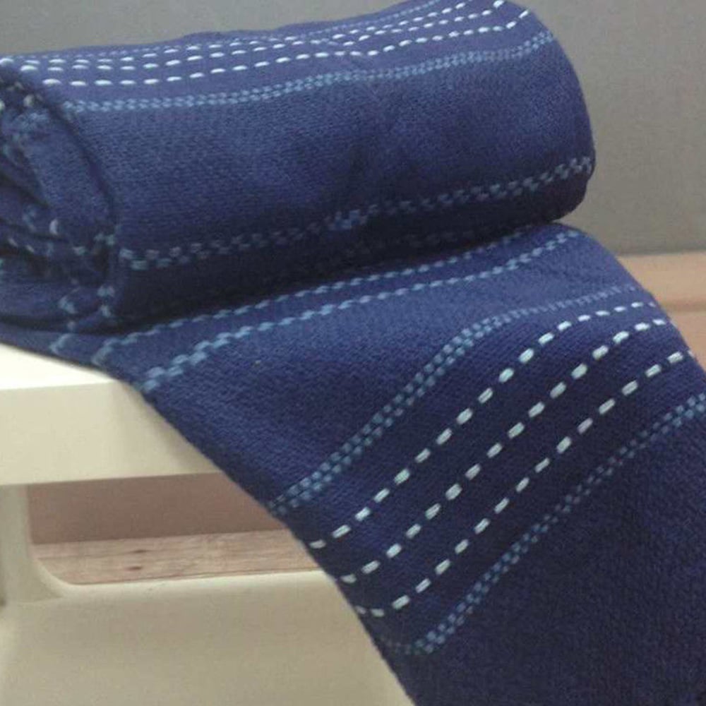 Rapport Home Navy Stitch Strip Woven Cotton Throw 178 x 254cm Image 3