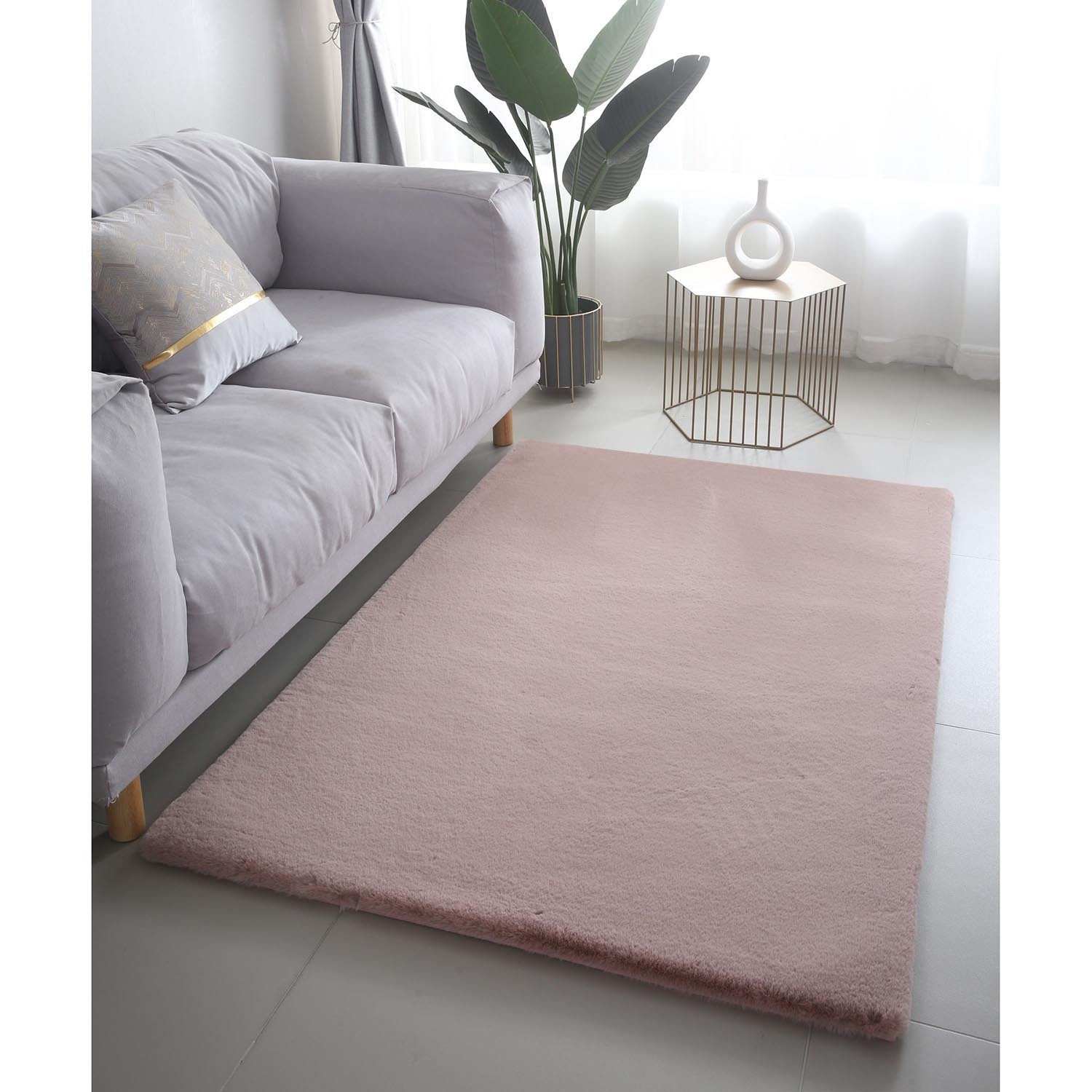 Dusky Pink Luxe Rabbit Faux Fur Rug 150 x 100cm Image 2