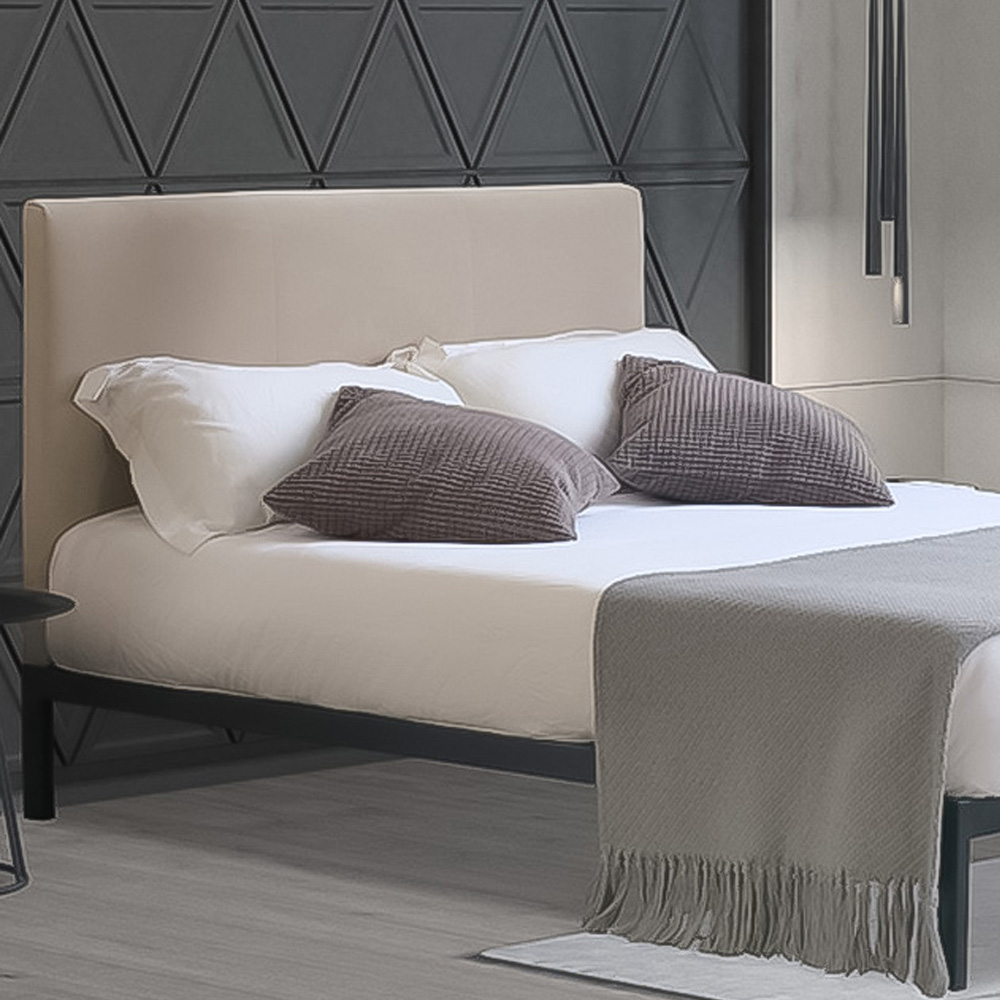 Brooklyn King Size Metal Bed Frame with Cream Plush Velvet Headboard Image 2