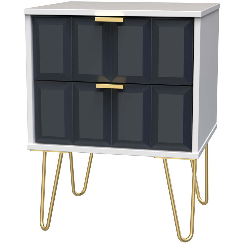 Crowndale Cube 2 Drawer Matt Indigo and White Bedside Table Ready Assembled Image 2
