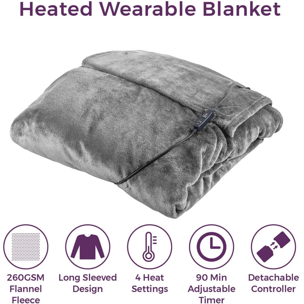 Carmen Grey Fleece Heated Wearable Blanket 183 x 155cm Image 8