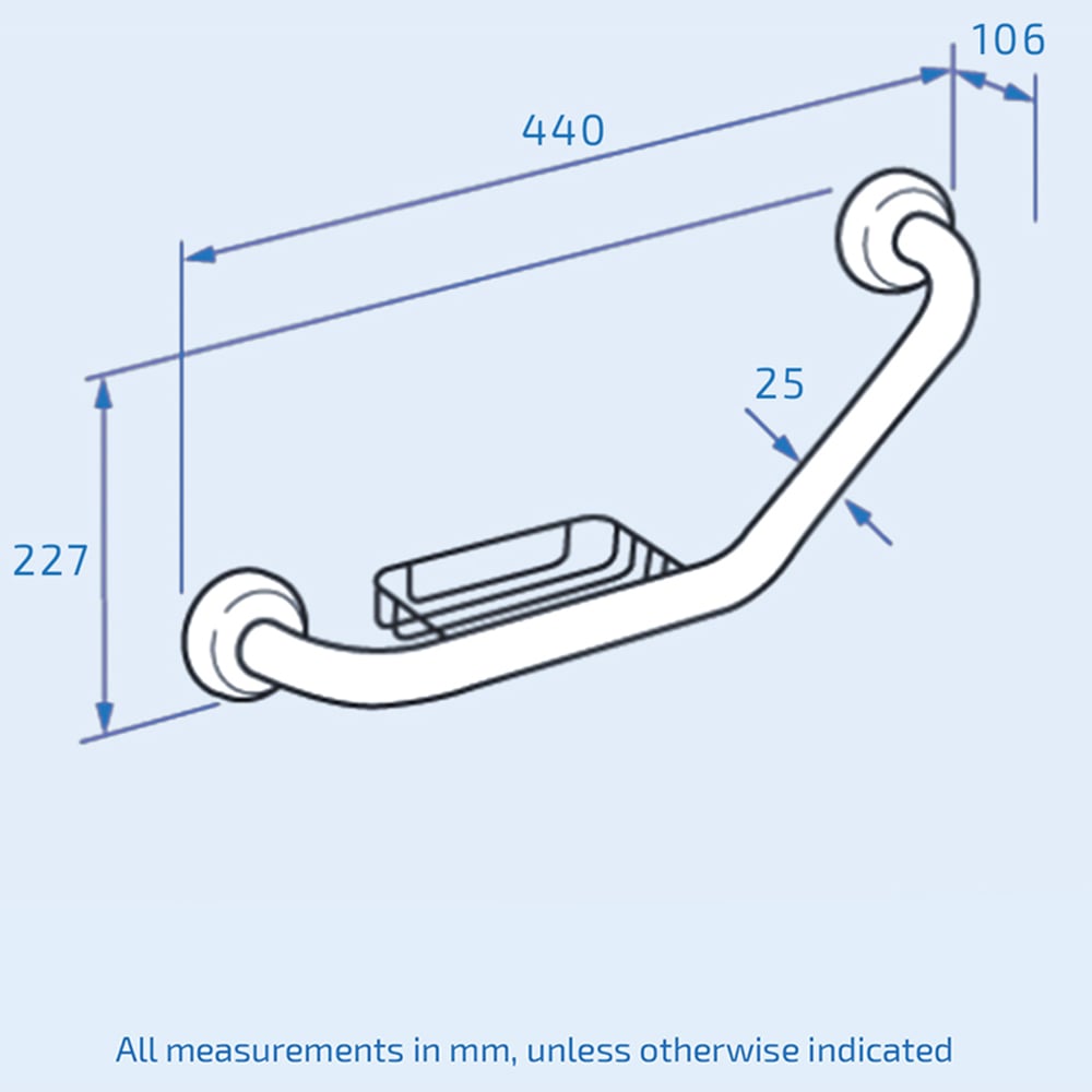 Nes Home Chrome Wall Mounted Angled Grab Bar with Soap Dish 440mm Image 3