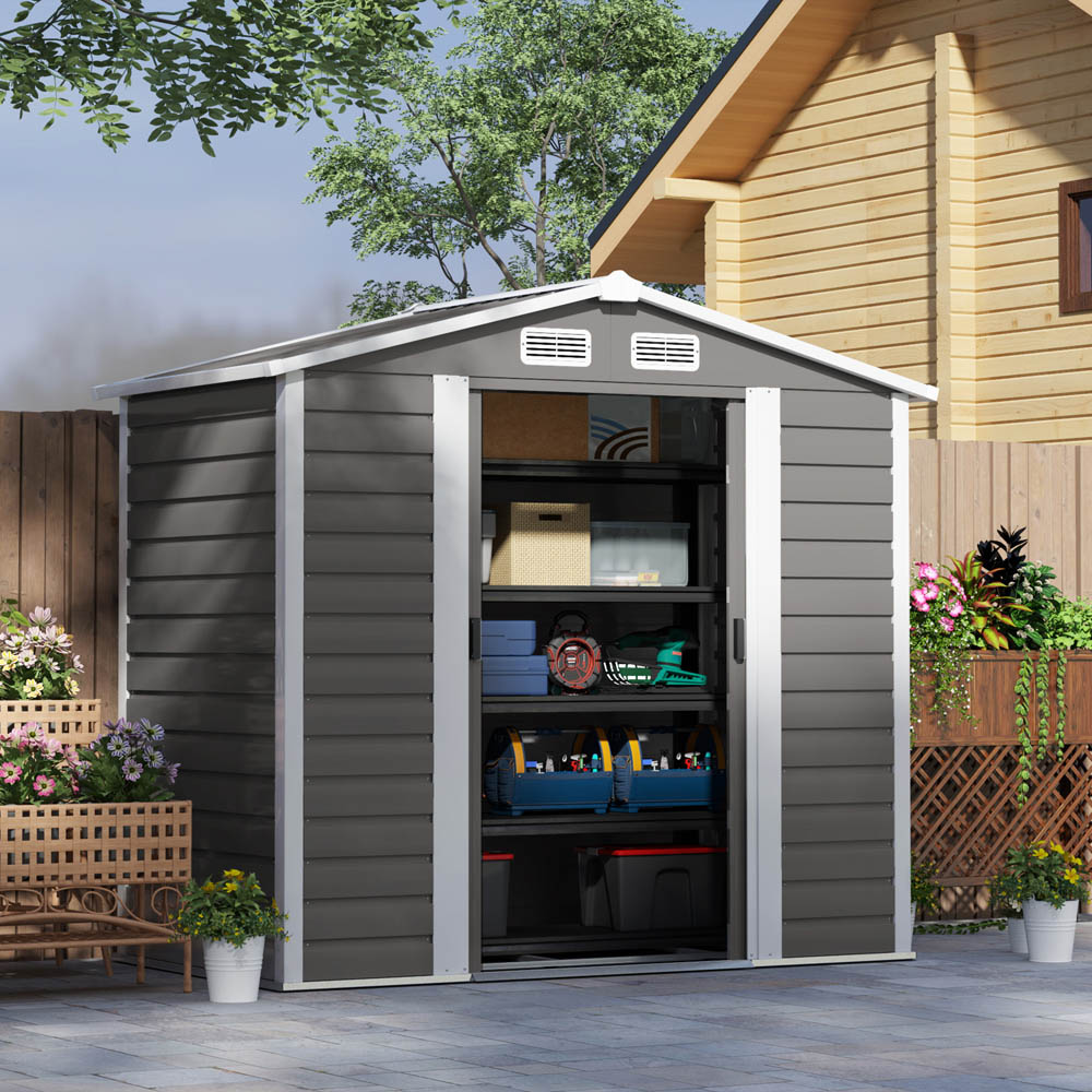 Outsunny 6.8 x 3.7ft Light Grey Metal Shed with Lock Image 5