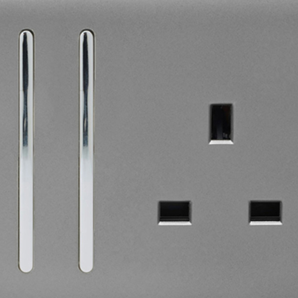 Trendi Switch 2 Gang Long Switch Light Grey Plug Socket 7 Pack Image 2