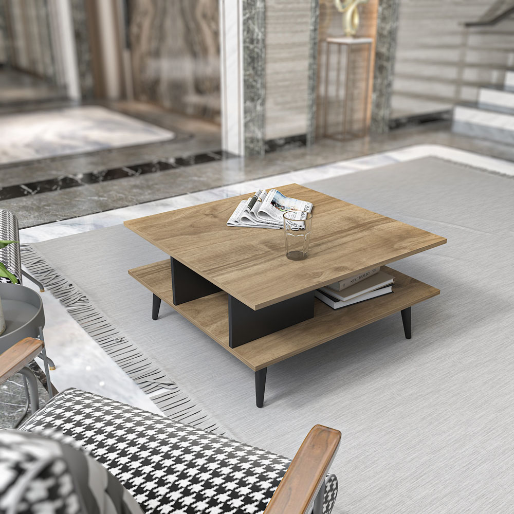 Decorotika Akya Walnut and Black Wide Coffee Table Image 5