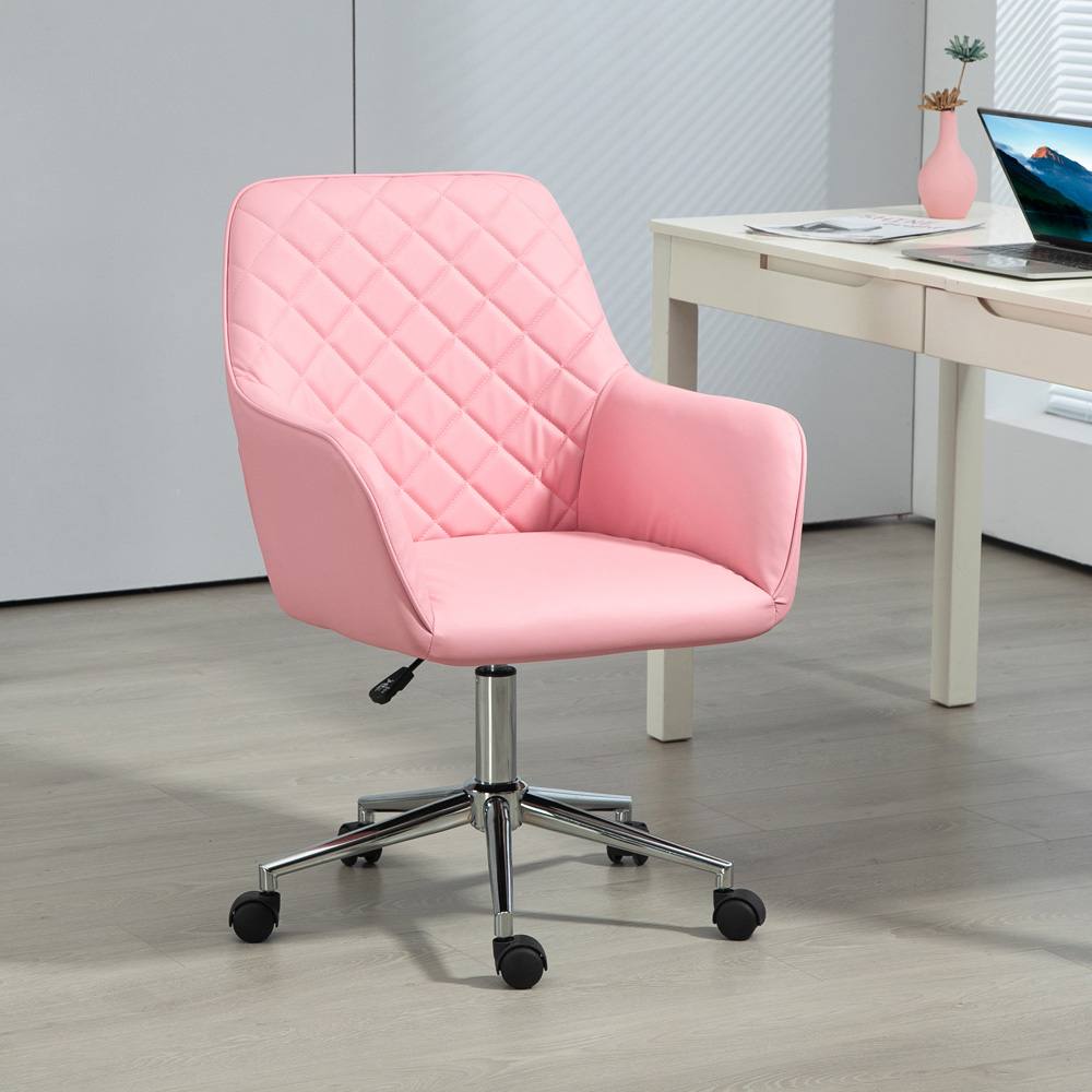 Portland Pink Leather-Feel Fabric Swivel Office Chair with Armrests Image 3