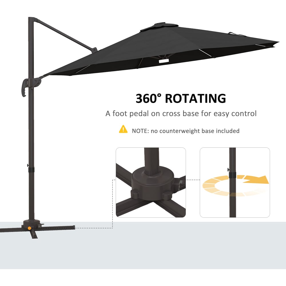 Outsunny Dark Grey Solar LED Cantilever Parasol 3m Image 6