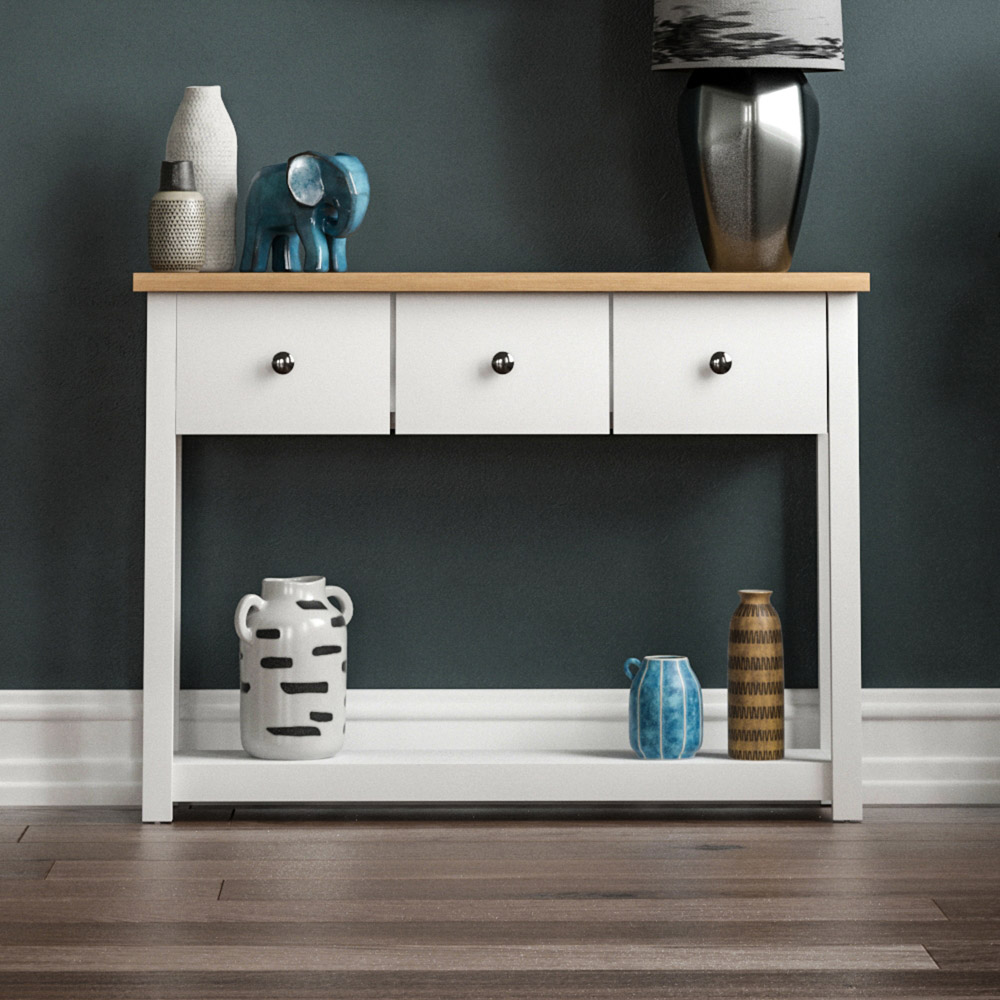 Vida Designs Arlington 3 Drawer White and Oak Console Table Image 6