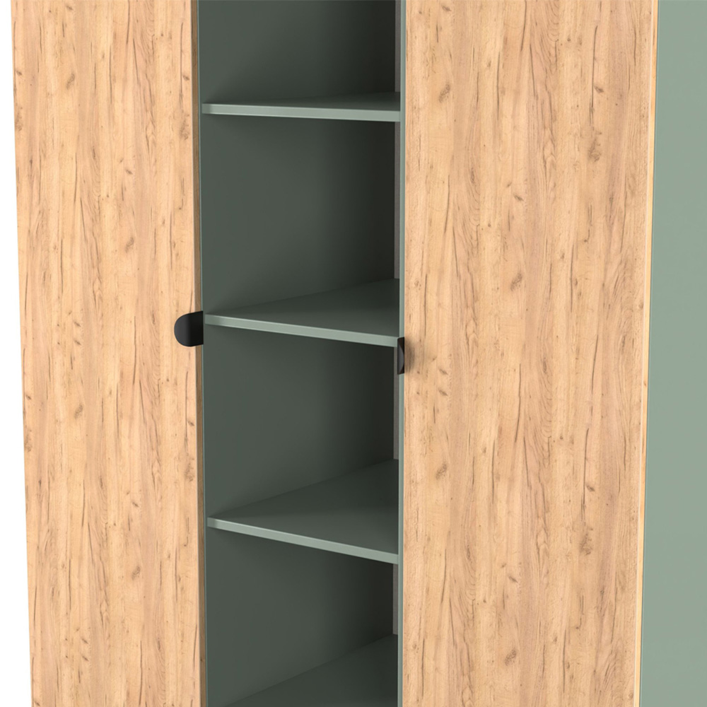 Crowndale Bora 2 Door 6 Shelf Gold Oak and Reed Green Triple Wardrobe Image 7