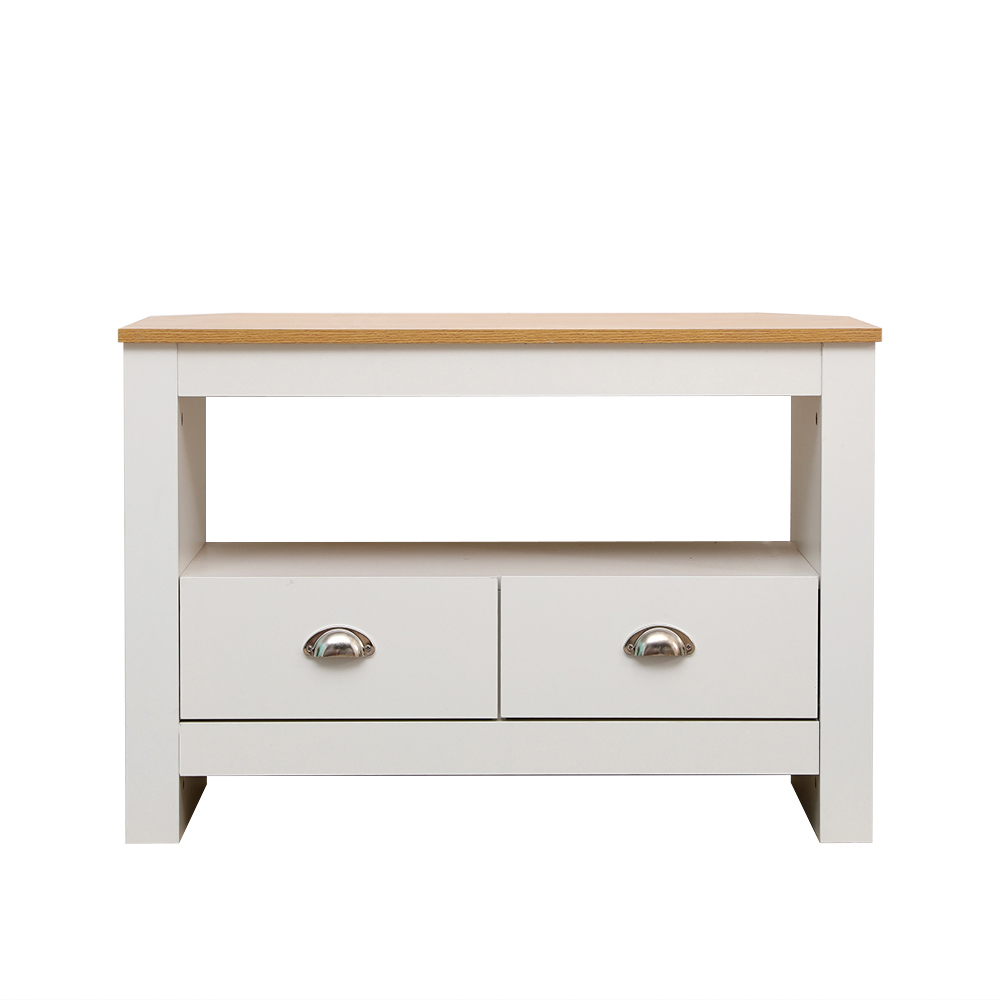 FurnitureHMD 2 Drawer Single Shelf White and Oak Effect Wooden Corner TV Unit Image 3