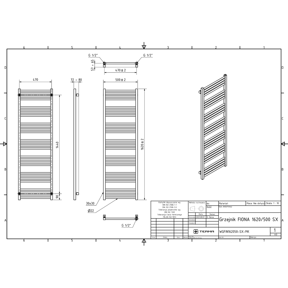 Terma Fiona E Soft Matt White Electric Towel Rail 1620 x 500mm Image 7