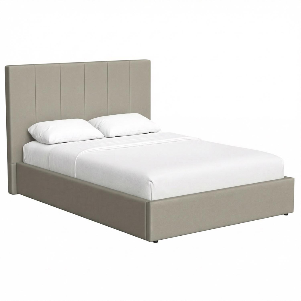 FWStyle Hoscar Double Beige Upholstered Lift-Up Ottoman Bed Frame with Ribbed Headboard Image 3