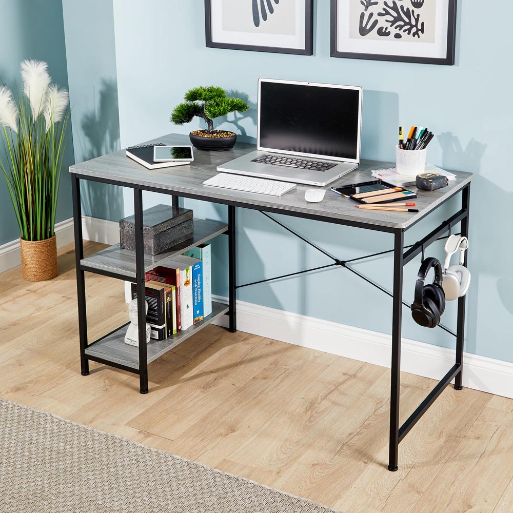 Home Source Stanton 2 Shelf Computer Desk with Hook Grey Image 8
