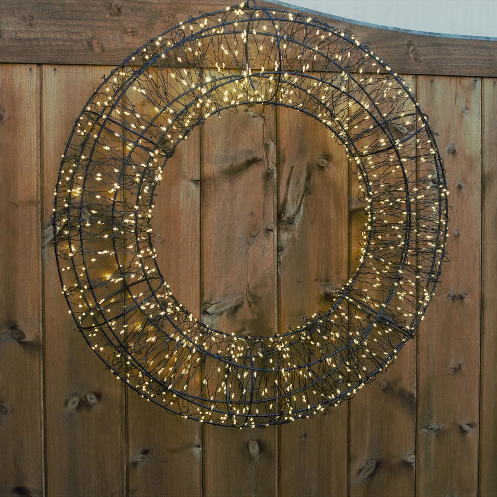 Xmas Haus Warm White LED Black Frame Wreath 58cm Image 5