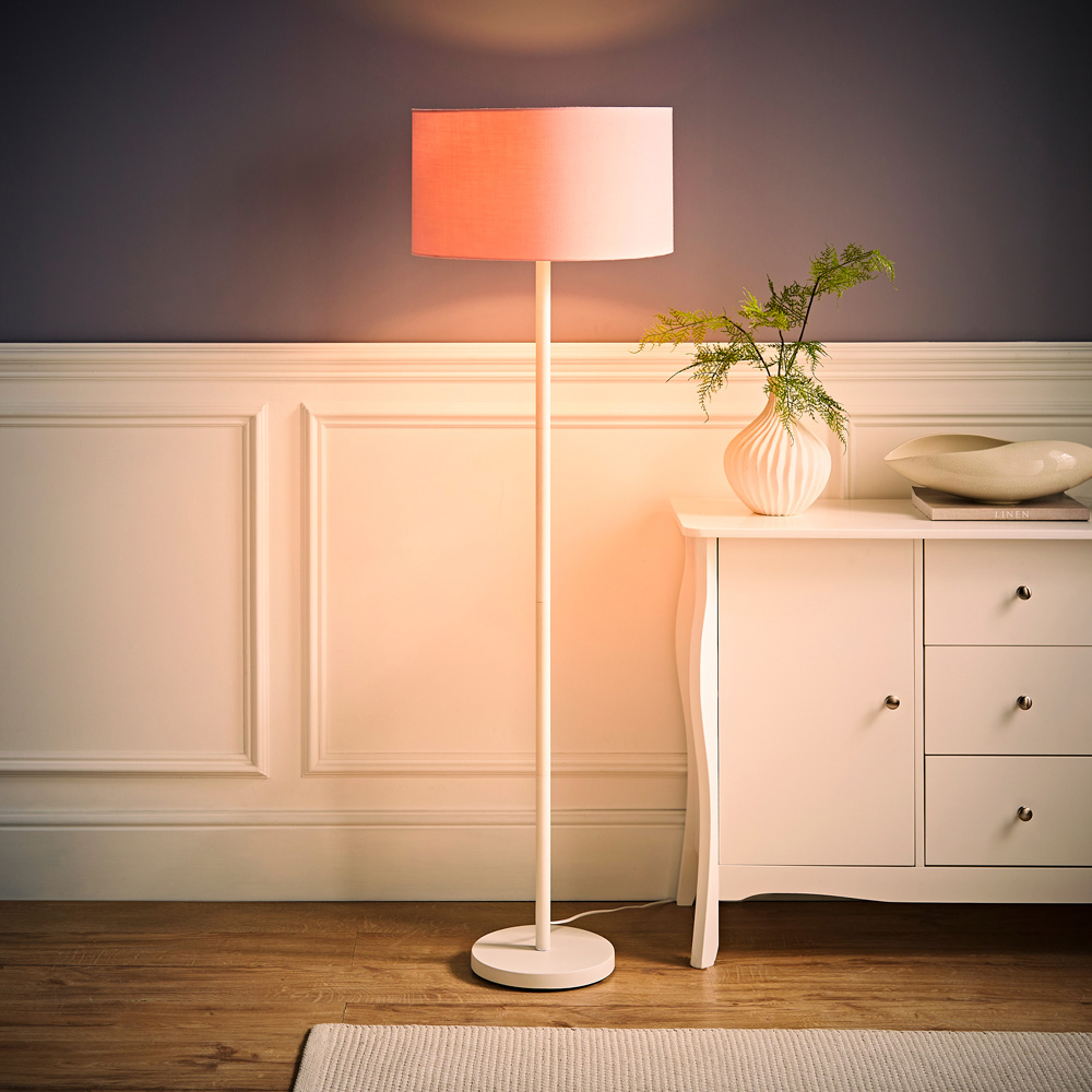 ValueLights Charlie Blush Drum Shade White Floor Lamp and Bulb Image 6