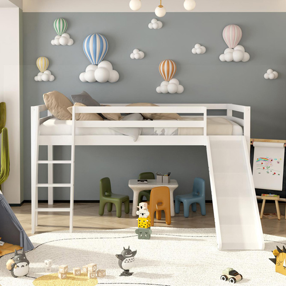 Portland White Wooden Mid Sleeper with Slide and Mattress Image 6