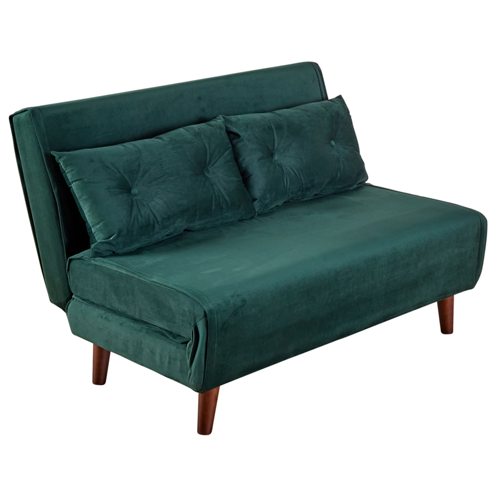 Home Source Morella 2 Seater Green Velvet Folding Sofa Bed with Pillow Image 2