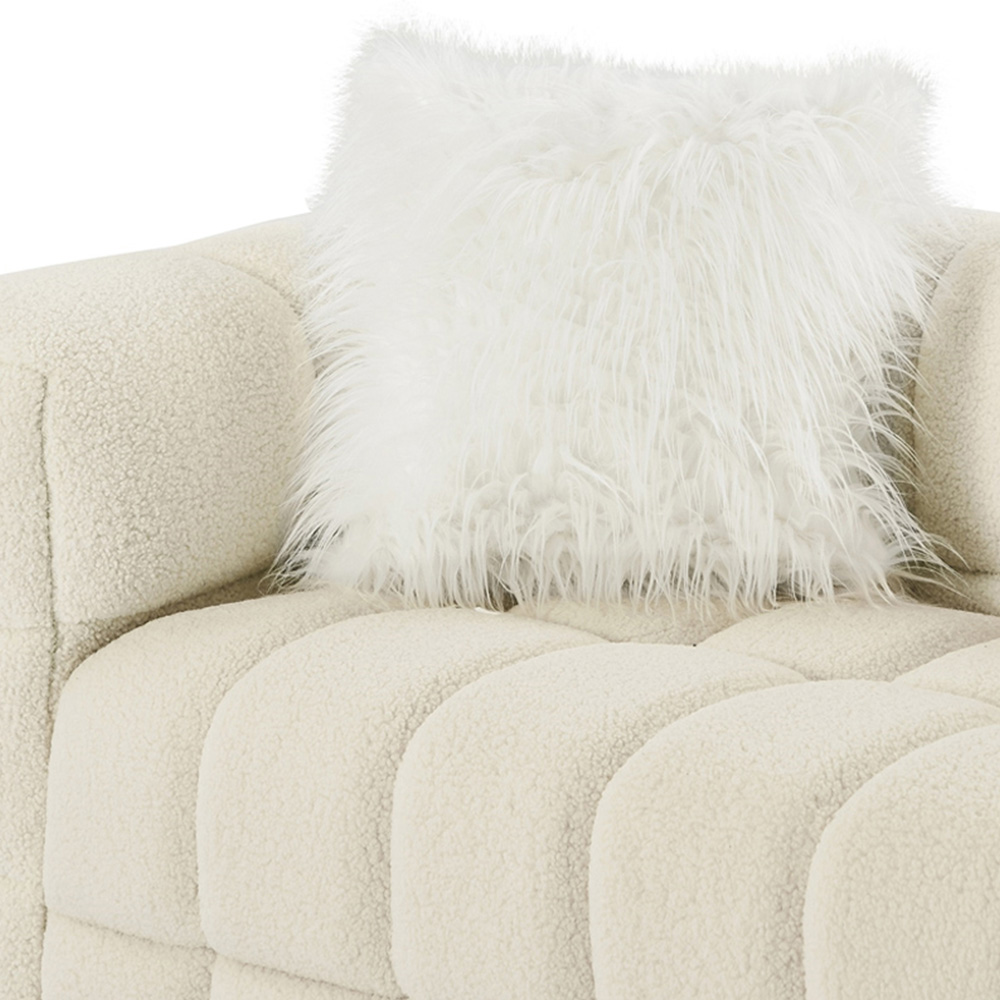 Furniture One 3 Seater White Teddy Fleece Sofa with 2 Pillows Image 6