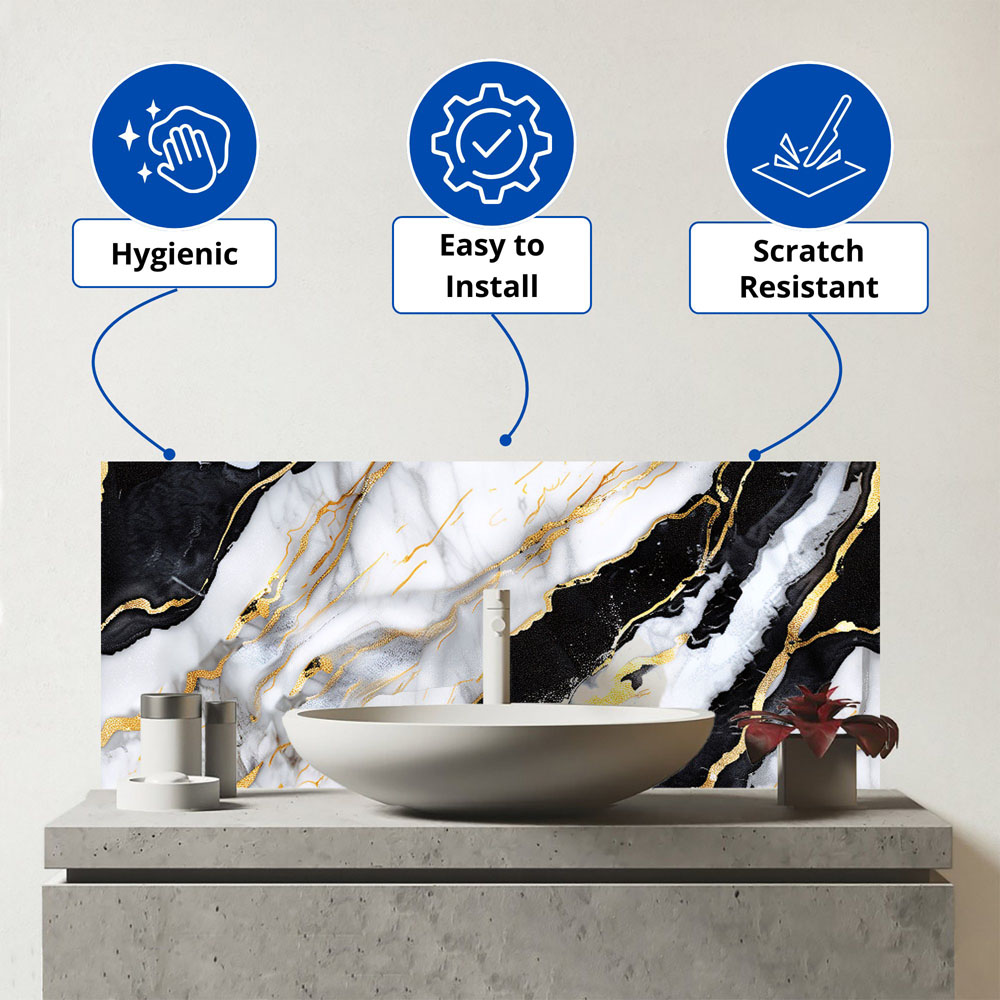 Warren Reed Designer White and Gold Marble Effect Bathroom Splashback 25 x 60cm Image 3