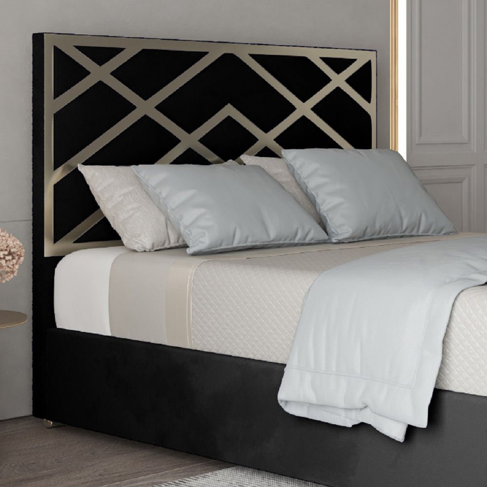 Mayfair Black King Size Velvet Upholstered Metal Bed Frame with Panelled Headboard Image 3