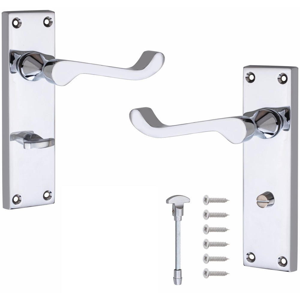 Golden Grace Victorian Scroll Lever Polished Chrome Bathroom Handles and Mortise Lock Set Image 2