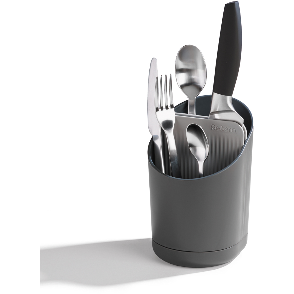 ReBorn Dark Grey Compact Plastic Cutlery Drainer with Knife Safety Slot Image 3