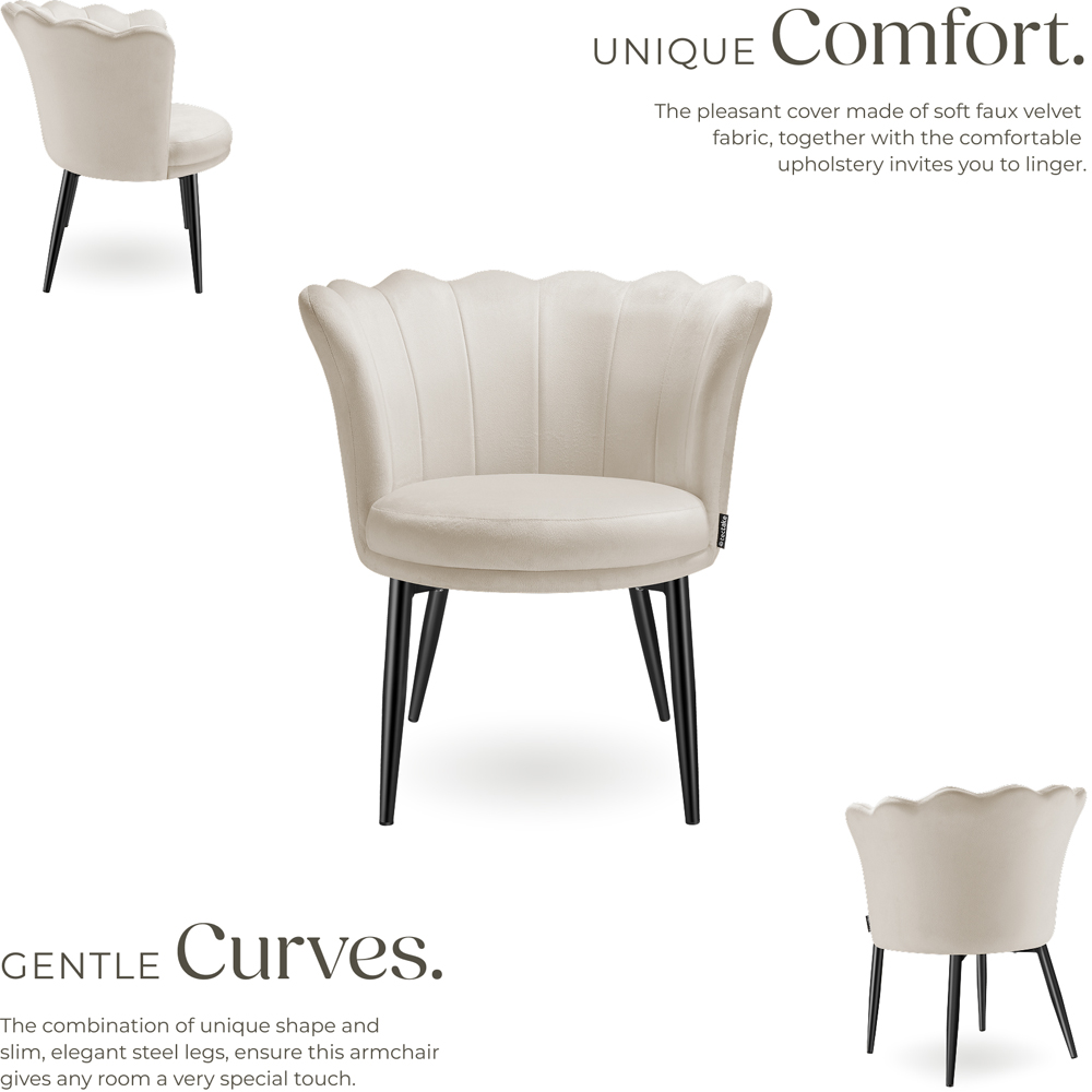 tectake Stella Cream and Black Velvet Padded Armchair Image 3