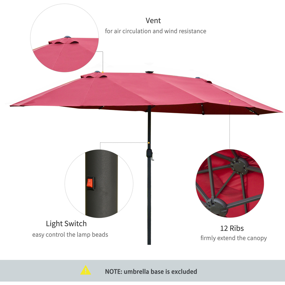 Outsunny Wine Red 36 LED Crank Handle Double Sided Parasol 4.4m Image 6