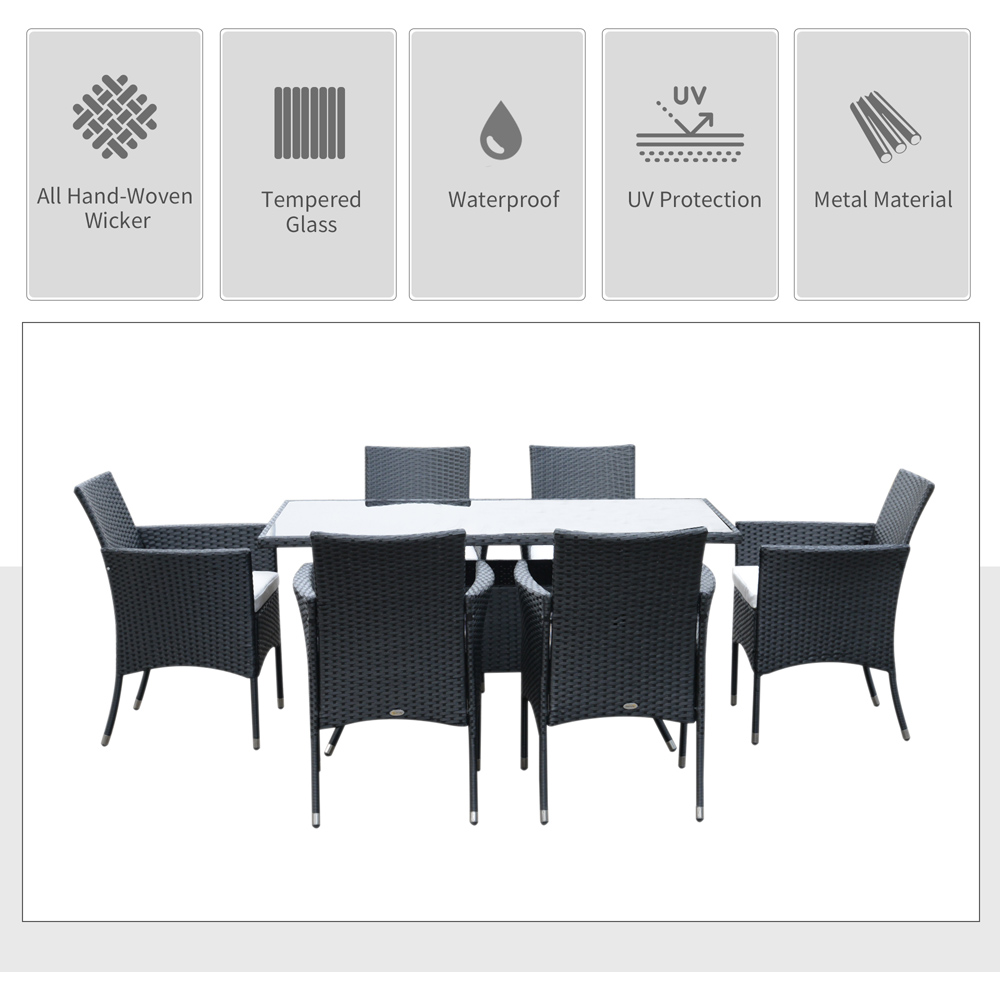 Outsunny 6 Seater Black Rattan Rectangular Garden Dining Set Image 4