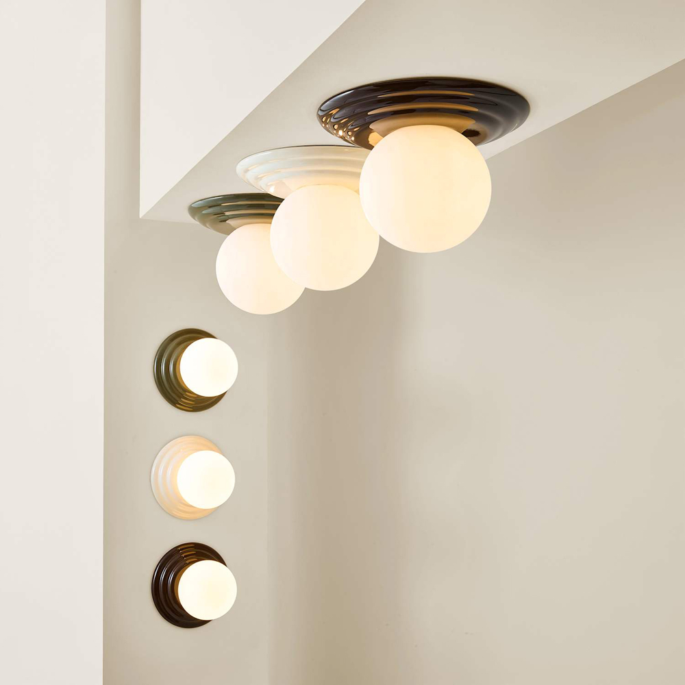 ValueLights Rue Frosted Glass Shade Olive Ribbed Ceramic Base Flush Wall Light with Bulb 2 Pack Image 6