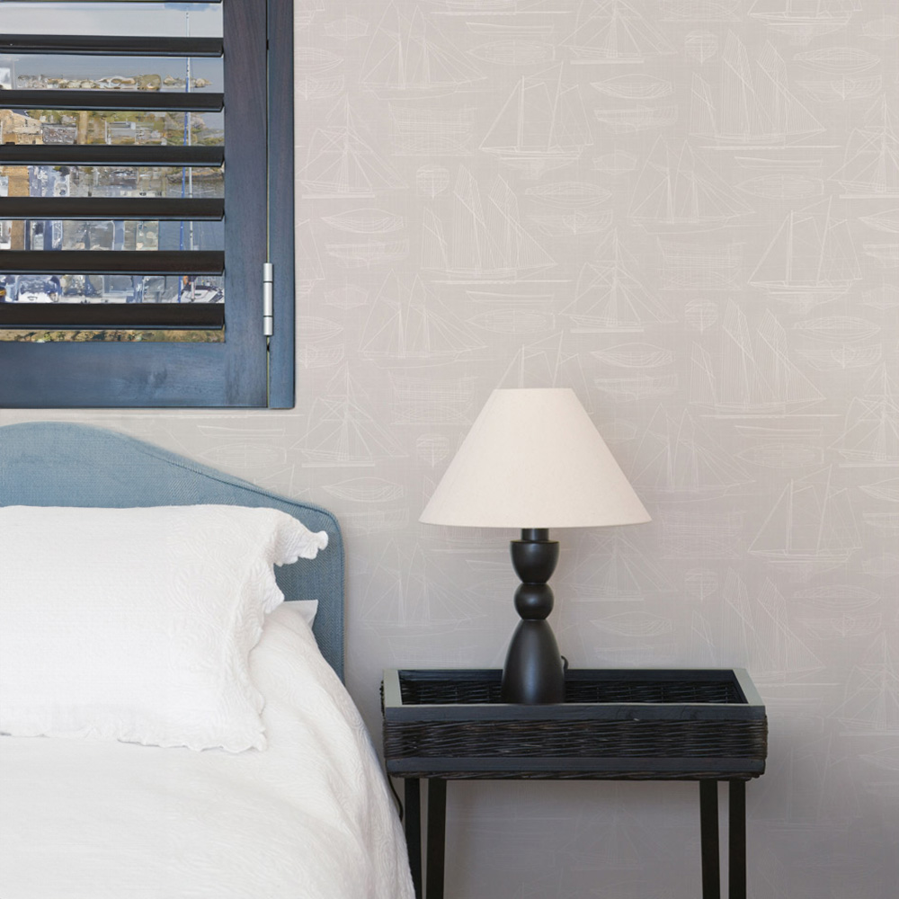 Galerie Deauville 2 Sailing Boats White Blueprint Taupe Wallpaper Image 3